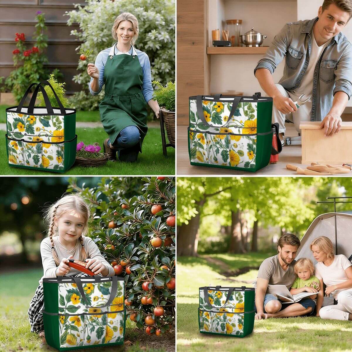 Gartengerätetasche aus Oxford-Stoff mit Blumendesign, ideal für Gartenarbeit, robust und wasserdicht, vielseitig einsetzbar.
