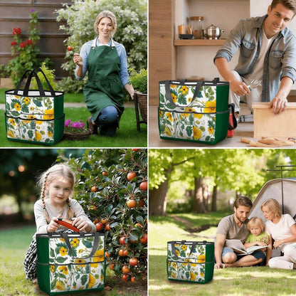 Gartengerätetasche aus Oxford-Stoff mit Blumendesign, ideal für Gartenarbeit, robust und wasserdicht, vielseitig einsetzbar.