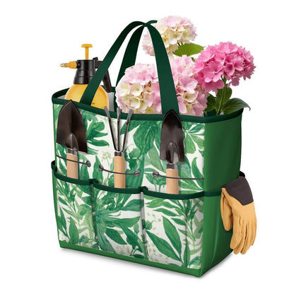 Gartengerätetasche aus wasserdichtem Oxford-Stoff, mit Blumen, Gartengeräten und Handschuhen, ideal für großvolumige Aufbewahrung.