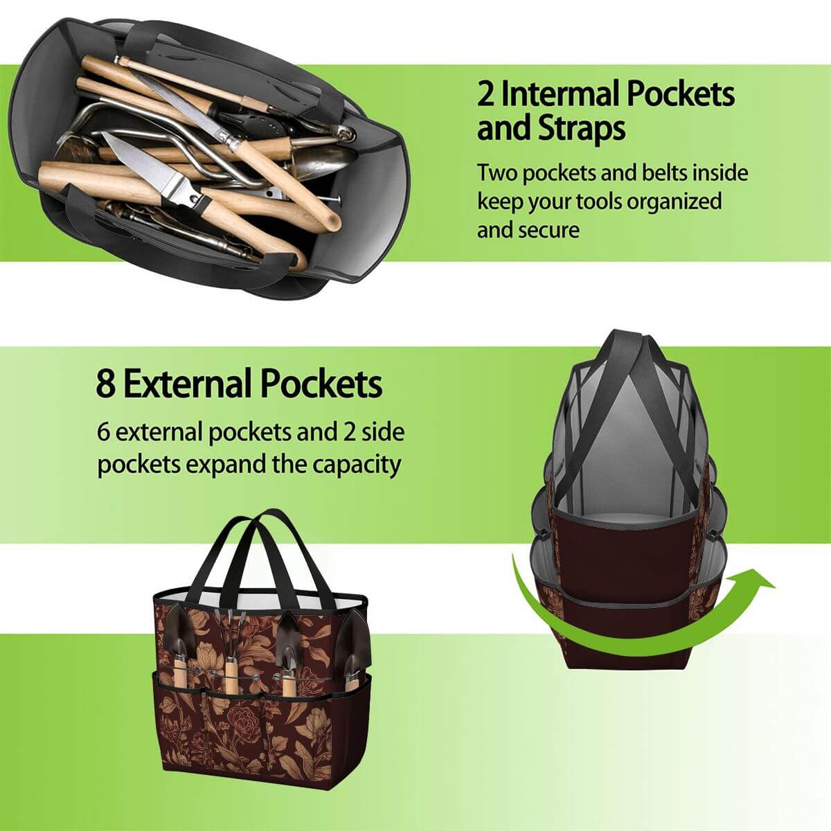 Gartengerätetasche mit mehreren Taschen für große Kapazität, aus wasserdichtem und verschleißfestem Oxford-Stoff, Design überall