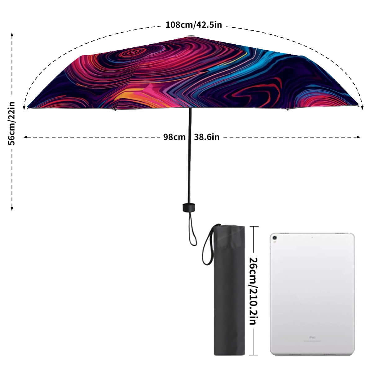 UV-Schutz-Regenschirm mit farbigem Design, 56cm hoch, 108cm Durchmesser, kompakt, stabil, windfest, Details für UV-Schutz-Regenschirm ansehen