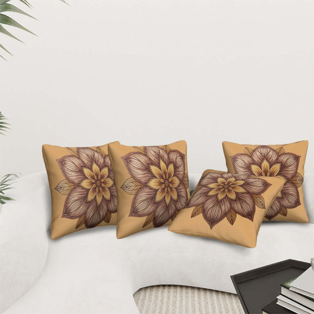 Ganzjahres-Kissenbezüge, 4er-Set mit floralem Design auf Sofa, Polyester, Größen 12x12 bis 20x20, sublimationsbedruckt, hautfreundlicher Stoff.