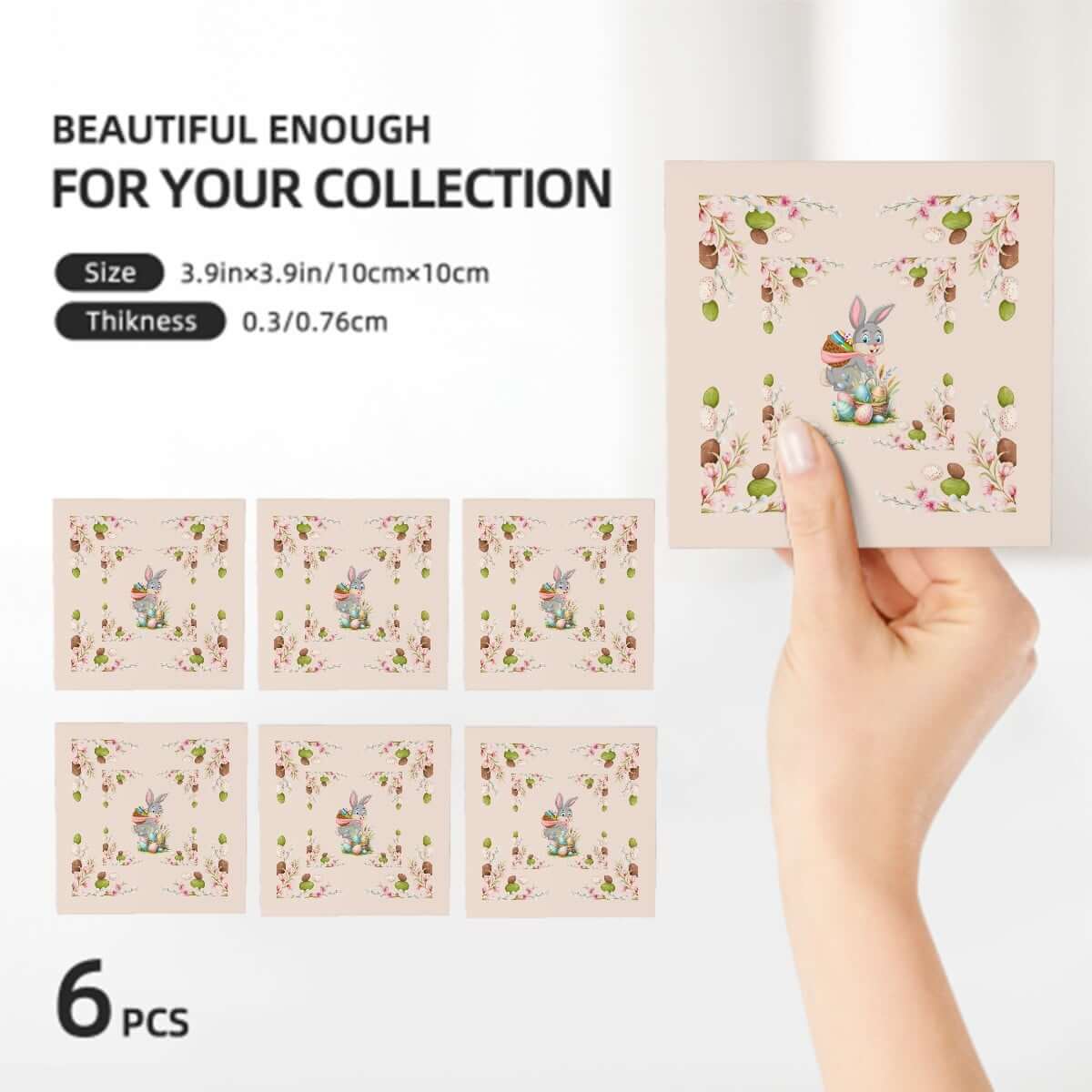 Set of 6 quadratische Keramikuntersetzer with colorful design, 4x4 inches, featuring eco-friendly ceramic material and UV print, 6 Stück.