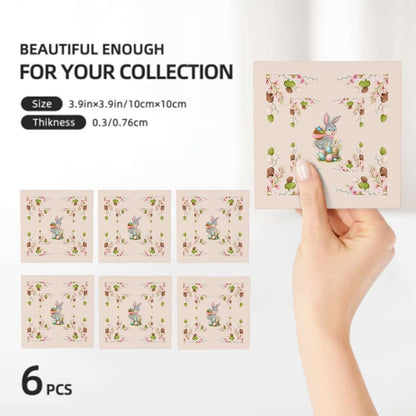 Set of 6 quadratische Keramikuntersetzer with colorful design, 4x4 inches, featuring eco-friendly ceramic material and UV print, 6 Stück.