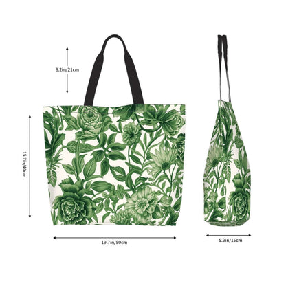 Große Schultertasche für Damen mit grünem Blumenmuster, aus wasserabweisendem Polyester, Größe 19,7"x15,7"x5,9".