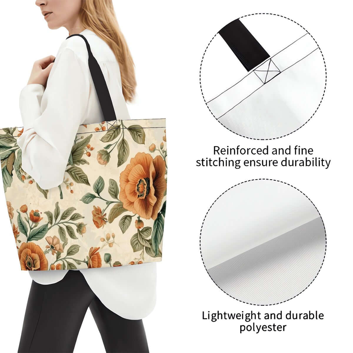 Große Schultertasche für Damen aus Polyester mit floralen Design, langlebig und wasserabweisend, ideal für den Alltag.