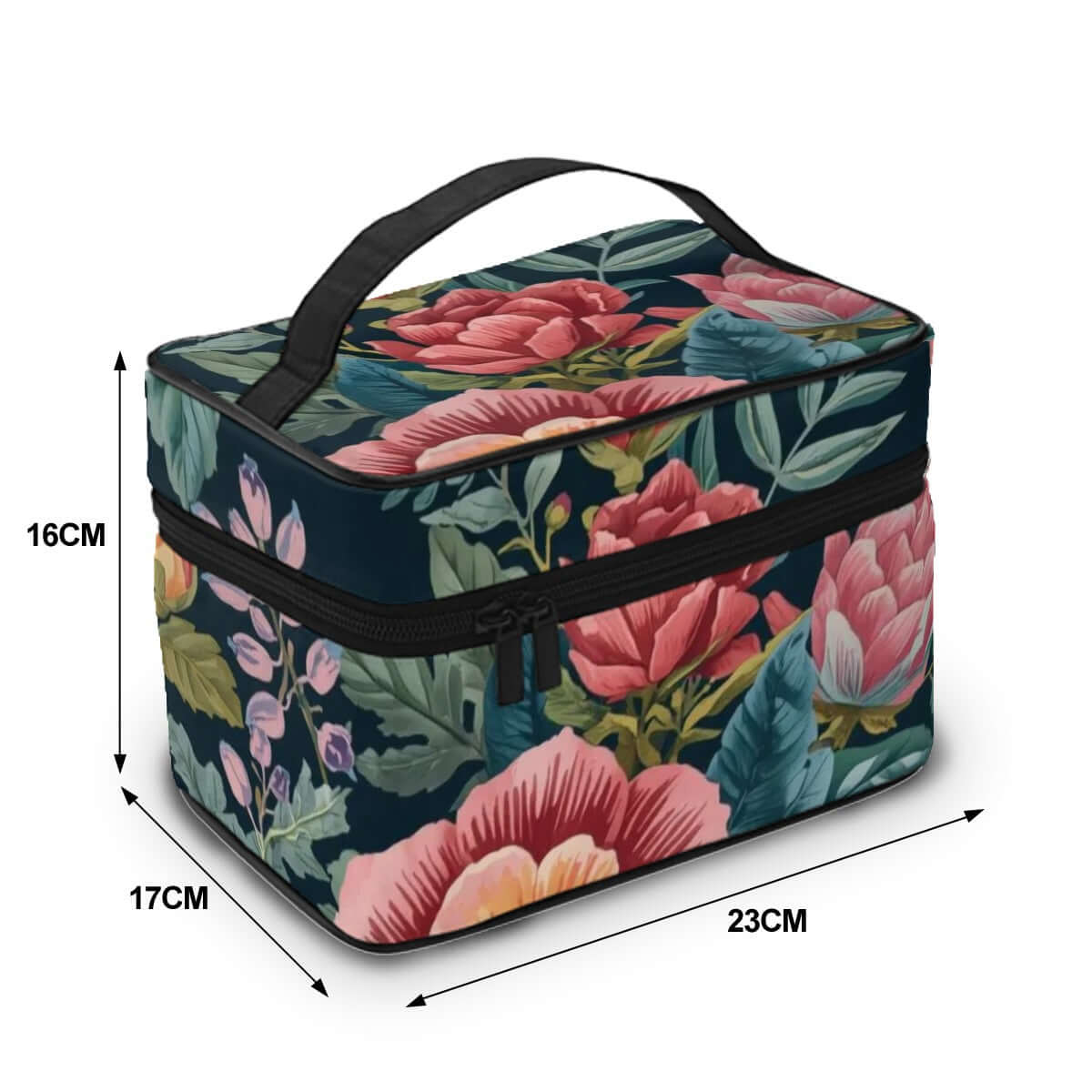 Blumige Tragbare Reise-Kosmetiktasche aus Polyester, 23x17x16cm, mit großer Kapazität und elegantem Design, ideal für Reisen.