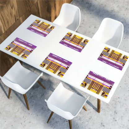 Modern dining setup with Hitzebeständige Tischsets, 6 Stück in a vibrant pattern, perfect for heat resistance and style.