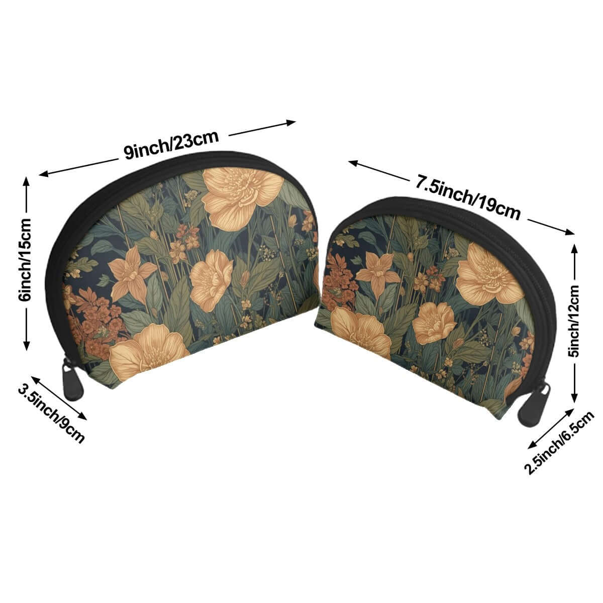 Storage Bags Set of 2 - Large and small polyester bags with floral design, sublimation print, zipper closure, full area single-sided printing.