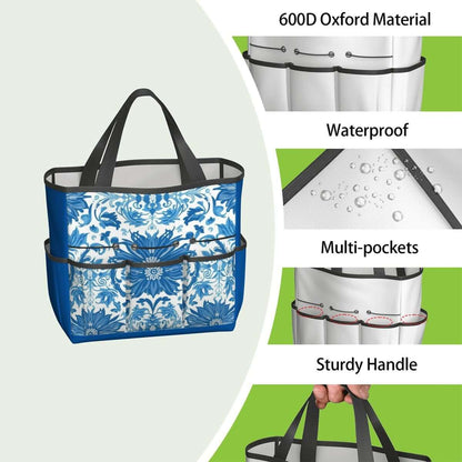 Gartengerätetasche aus 600D Oxford-Stoff, wasserdicht, mit mehreren Taschen, stabiler Griff, langlebig und einfach zu organisieren.
