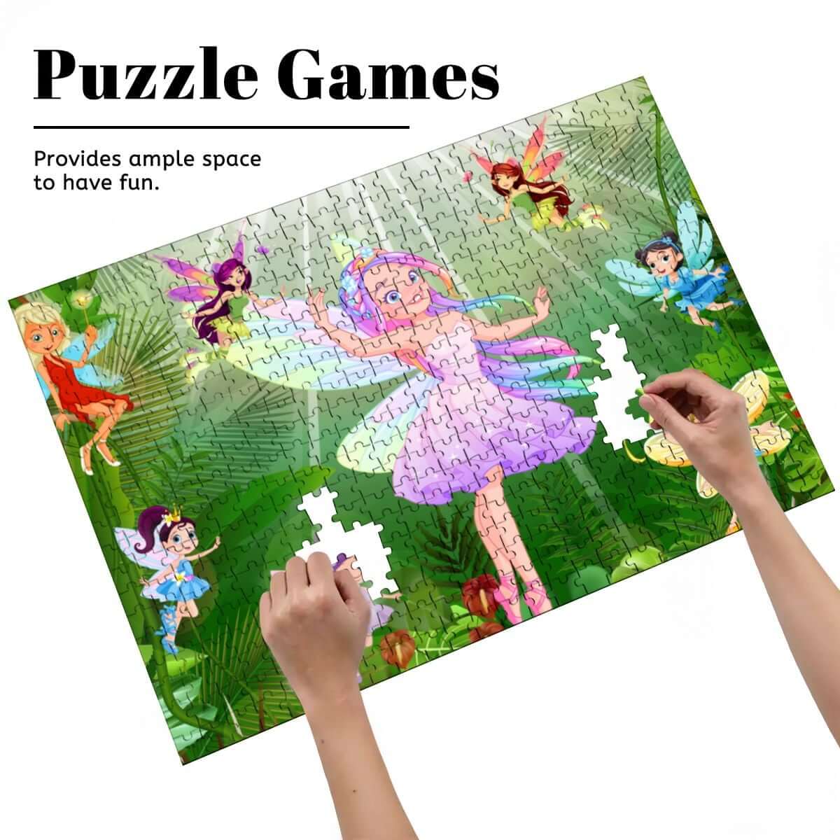 500-teiliges Holzpuzzle (horizontal) mit Feenmuster, 52 x 38 cm, UV-Druck, langlebig Lindenholz, Baseballkappe mit Mesh-Einsatz zu sehen.