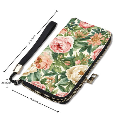 Clutch-Geldbörse für Damen mit floralem Design aus PU, doppelseitiger UV-Druck, Maße 4,1"x7,9", große Kapazität und Kartenschlitze