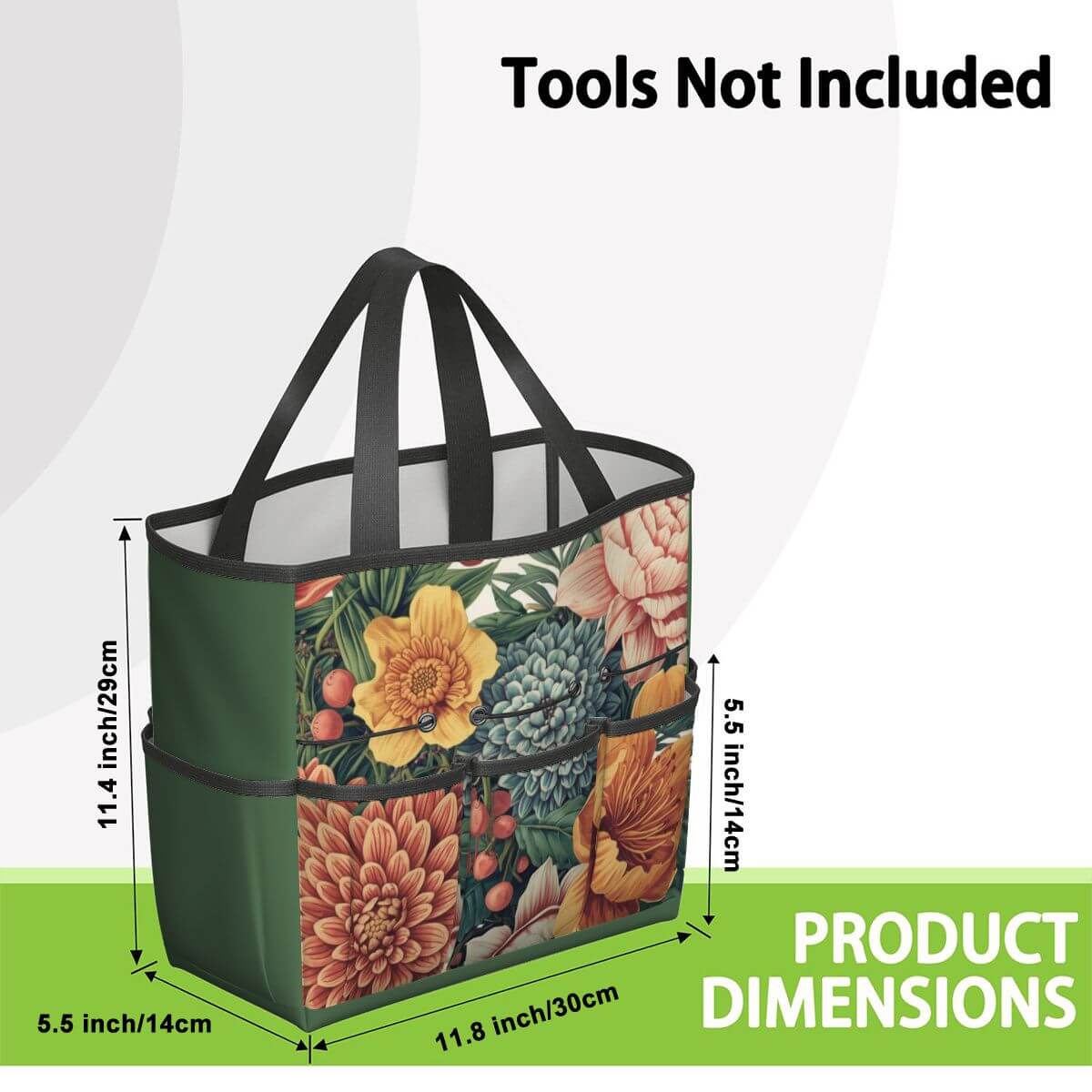 Gartengerätetasche aus wasserdichtem Oxford-Stoff mit Blumendesign, ideal zur organisierten Aufbewahrung, Maße: 11,8" x 5,5" x 11,4".