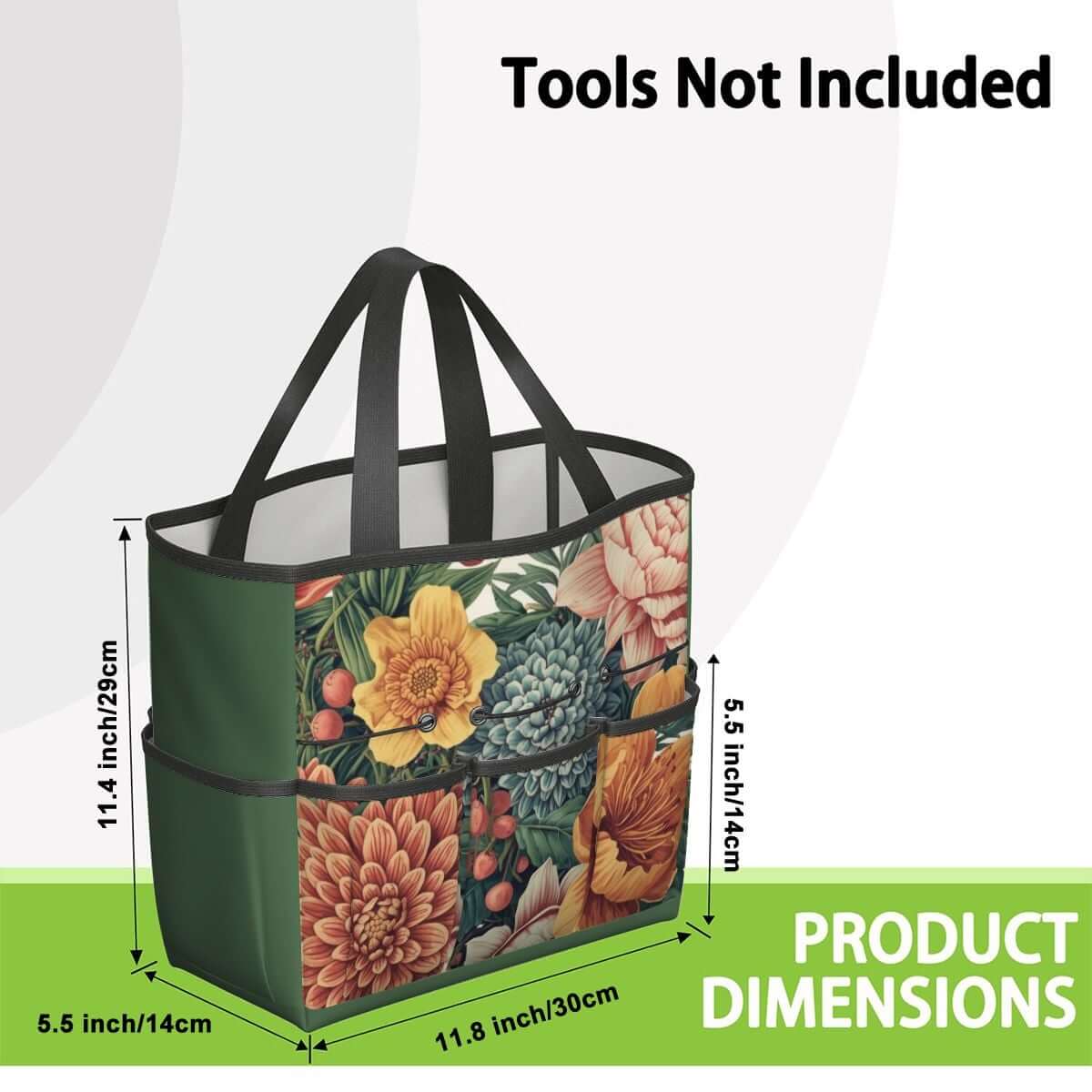 Gartengerätetasche aus Oxford-Stoff, 11,8"x5,5"x11,4", florales Design, langlebig, wasserdicht, ideal für Gartenutensilien