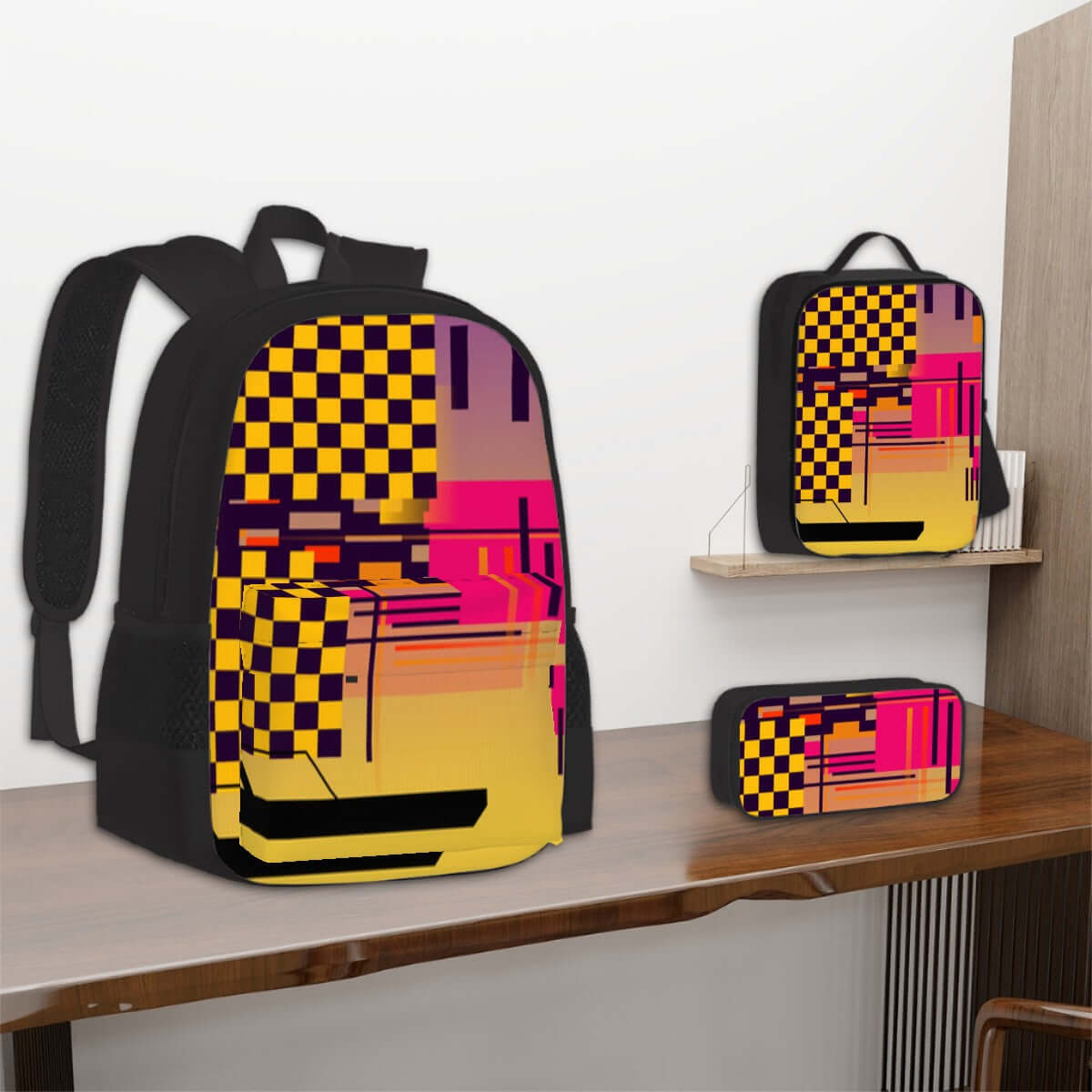 3er-Set Taschen (Oxford-Rucksack, Lunchtasche &amp; Federmäppchen) aus Oxford-Stoff mit stilvollem Design, perfektioniert durch Sublimation.