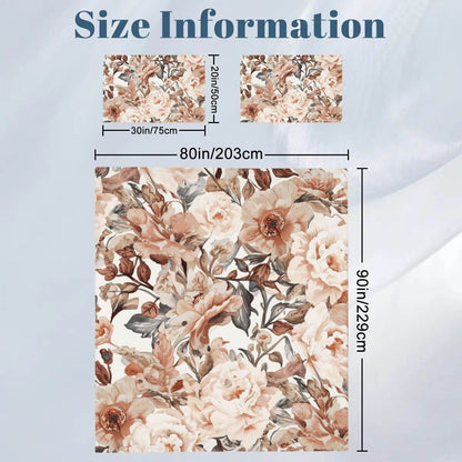 Größeninformation des kompletten Bettwäschesets mit floralem Design, bestehend aus einem 80"x90" Bettbezug und zwei 30"x20" Kissenbezügen.