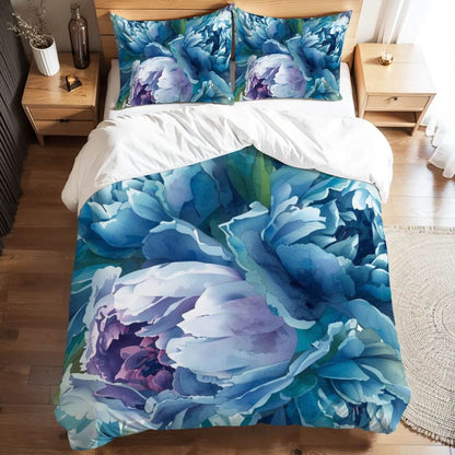 Komplettes Bettwäscheset in Blau mit Blumendesign, 90GSM Polyester, Bettbezug 80x90, Kissenbezüge 30x20, sublimierter Druck.