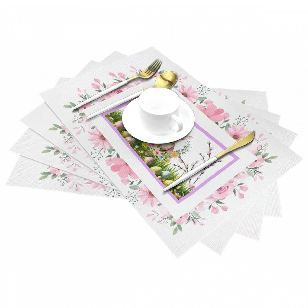 Tischset aus gewebtem PVC mit floralem Design, hitzebeständig und kratzfest, ideal für Tischdekoration, Produktdetails ansehen