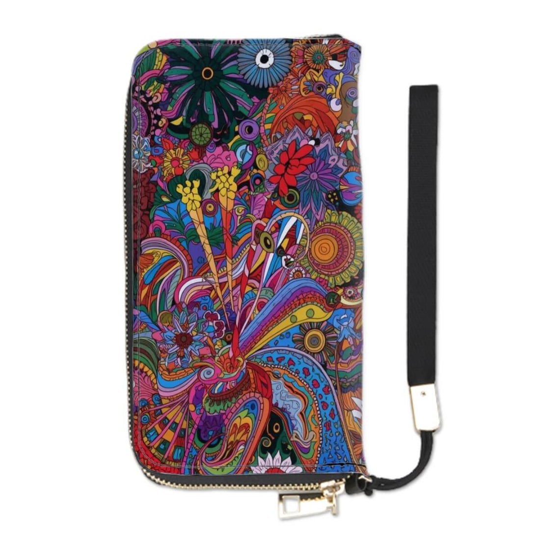 Clutch-Geldbörse für Damen mit buntem, doppelseitigem UV-Druckdesign aus hochwertigem PU, ideal für Karten, Bargeld und Handy.