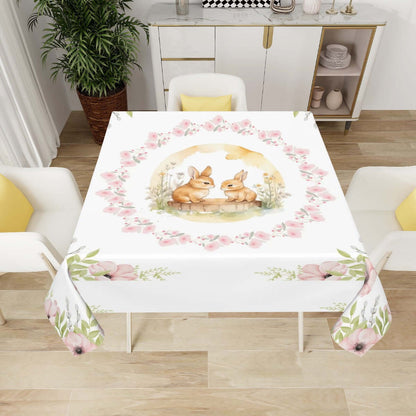 Quadratische Tischdecke Ostermotiv aus Polyester, 54x54 Zoll, mit Häschen-Design, wasserabweisend, ideal für Tischschutz und Dekoration.