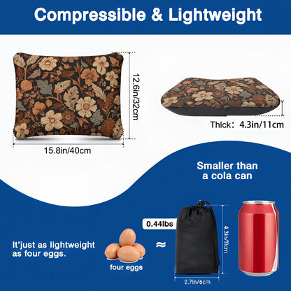 Floral aufblasbares Campingkissen, Maße 15,8x12,6x4,3 Zoll, leichter als eine Coladose, hautfreundliches Polyester, komprimierbar.