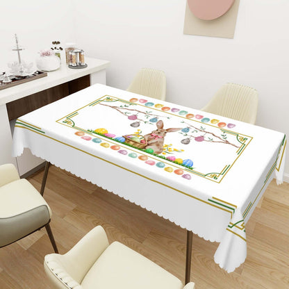 Rechteckige Tischdecke mit Wellenrand Ostermotiv aus 100% Polyester, 72"x54", Einseitiger Sublimationsdruck, wasserdichter Stoff, Dekorpapier.