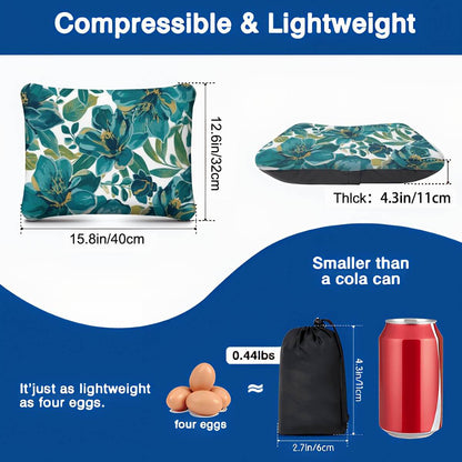 Aufblasbares Campingkissen, leicht und kompakt, Maße 15,8x12,6x4,3 Zoll, floral, kleiner als eine Coladose