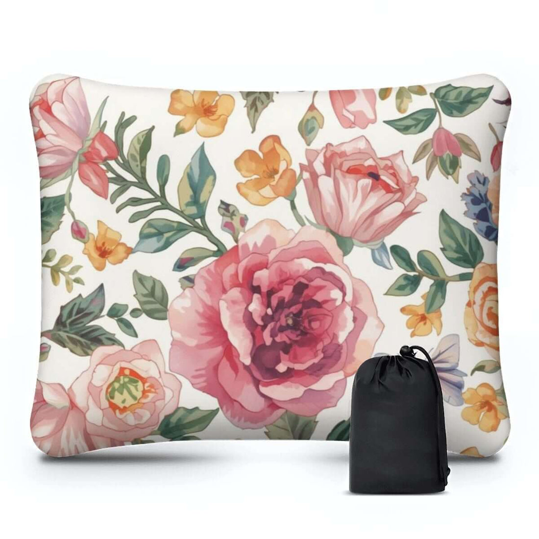 Aufblasbares Campingkissen mit floralem Design, hautfreundlich, faltbar, inkl. Blasventil für schnelles Aufblasen; Größe: 15,8"x12,6"x4,3".