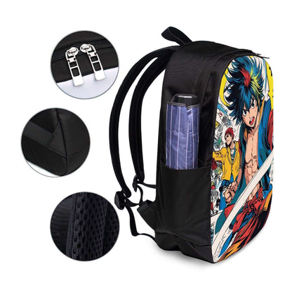 Oxford Reise-Laptop-Rucksack mit USB-Anschluss, schwarzer Polyester-Rucksack mit Anime-Design, Details, verstellbare Gurte