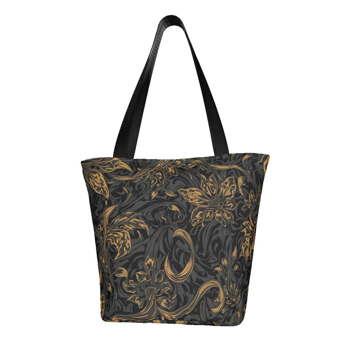Schultertasche zum Einkaufen für Damen aus Polyester, Größe 11"x7"x13", stilvolles Muster in Schwarz und Gold