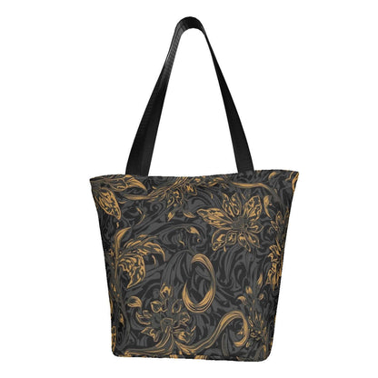 Schultertasche zum Einkaufen für Damen aus Polyester, Größe 11"x7"x13", stilvolles Muster in Schwarz und Gold