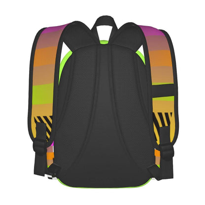 Rückansicht des Geräumigen Oxford-Rucksacks mit Seitentaschen in buntem Design aus hochwertigem Oxford-Stoff.