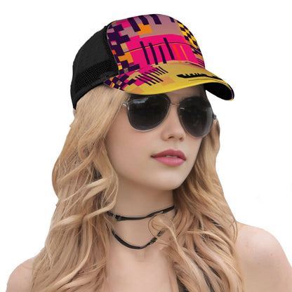 Baseballkappe mit Mesh-Einsatz in buntem Design, bequem und atmungsaktiv, perfekt für sportliche Aktivitäten und Freizeit.