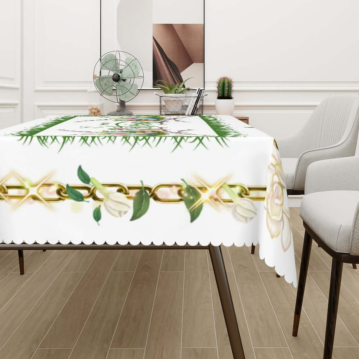 Rechteckige Tischdecke mit Wellenrand Ostermotiv, 100% Polyester, 72x54, einseitiger Sublimationsdruck, wasserdicht, dekorativer Schutz