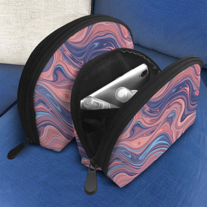 Aufbewahrungsbeutel-Set aus Polyester mit farbigem Wirbelmuster, zwei Größen für vielseitige Nutzung, mit weit öffnendem Reißverschluss.