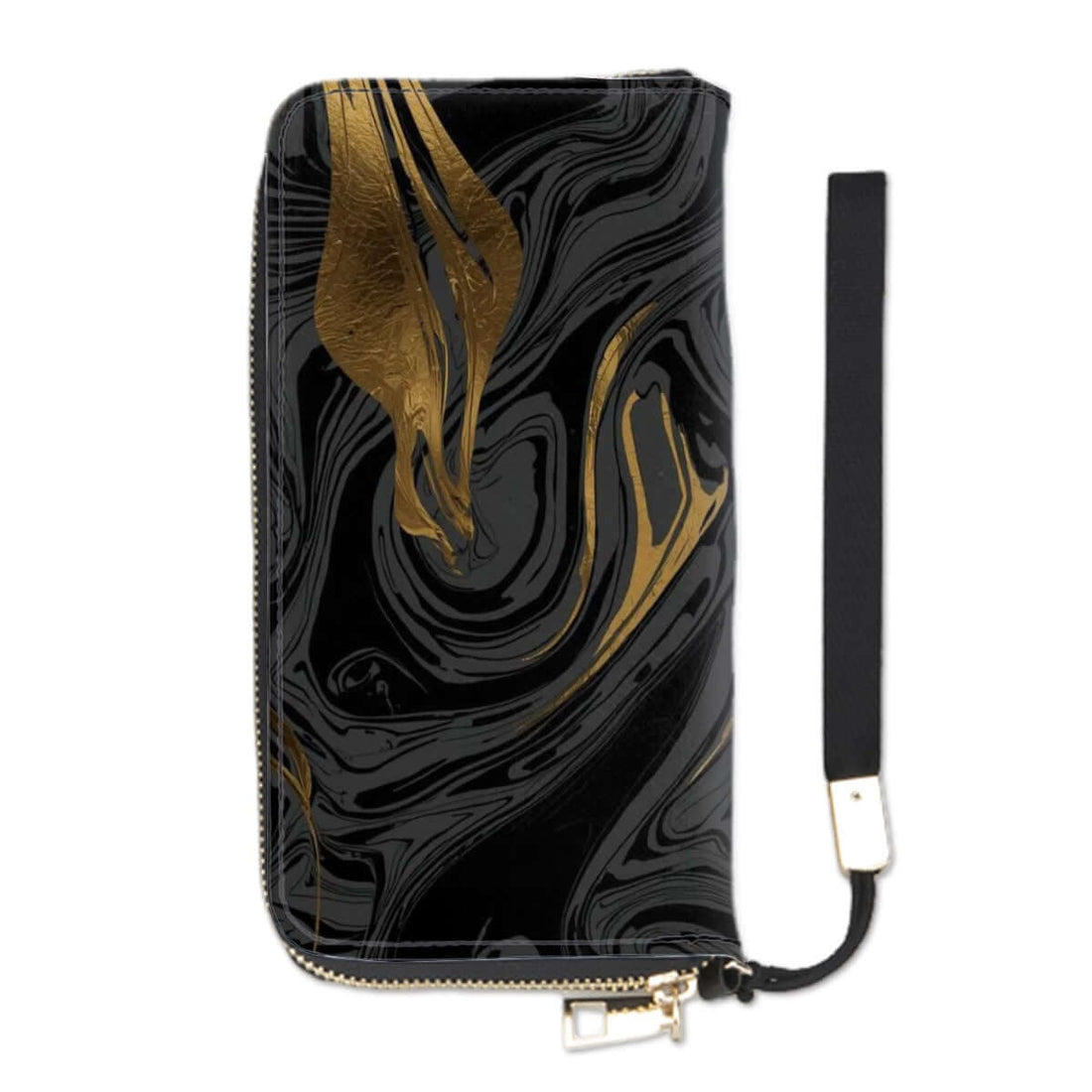 Clutch-Geldbörse für Damen in schwarz-goldenem Design, aus PU-Material mit Doppelprint, ideal für Aufbewahrungsbeutel-Set (2 Stück).