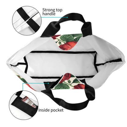 Innenansicht der Große Schultertasche für Damen mit starker Trageschlaufe und Innentasche, Design mit Blumendruck, 100 % Polyester.