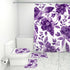 Badezimmerteppich-Set mit Duschvorhang, 4-teilig, lila Blumenmuster aus Polyester, wasserfest, weiche Textur, langlebig