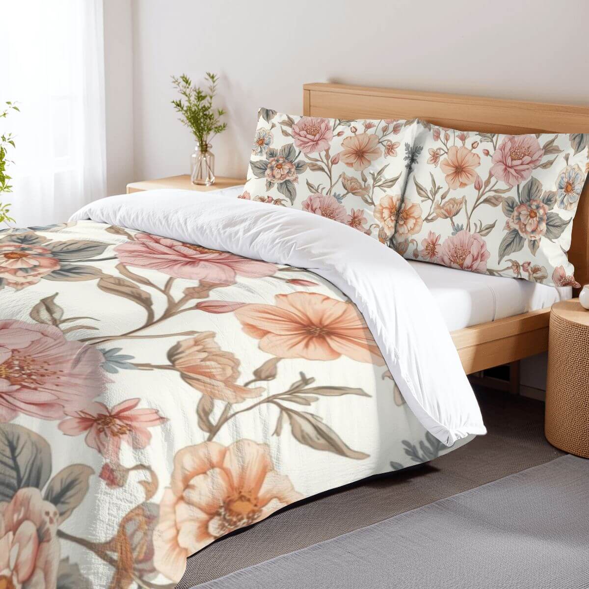 Komplettes Bettwäscheset in floralem Design aus 90GSM Polyester, mit einem Bettbezug 80"x90" und zwei Kissenbezügen