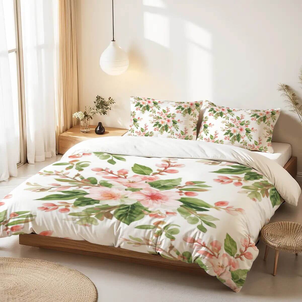 Queen-Bettwäsche-Set mit floralem Design, Bettbezug 90"x90", Kissenbezüge 30"x20". Hochwertiger 90GSM Polyester, sublimiert gedruckt.