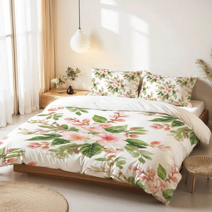 Queen-Bettwäsche-Set mit floralem Design, Bettbezug 90"x90", Kissenbezüge 30"x20". Hochwertiger 90GSM Polyester, sublimiert gedruckt.