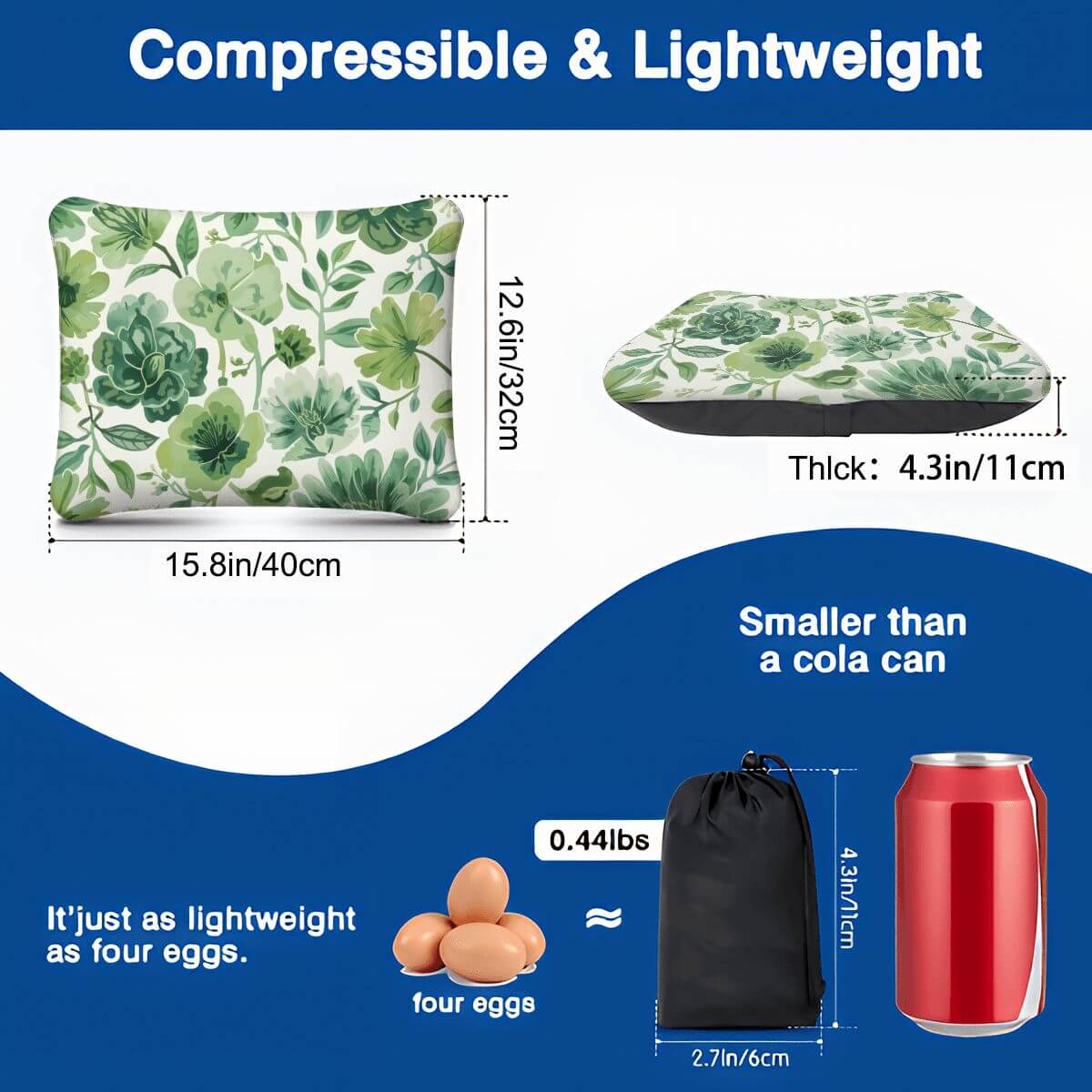 Aufblasbares Campingkissen - Leicht, bequem, kleiner als eine Cola-Dose, mit grünem Blattdesign, gewicht wie vier Eier, Maße 15,8x12,6x4,3 Zoll.