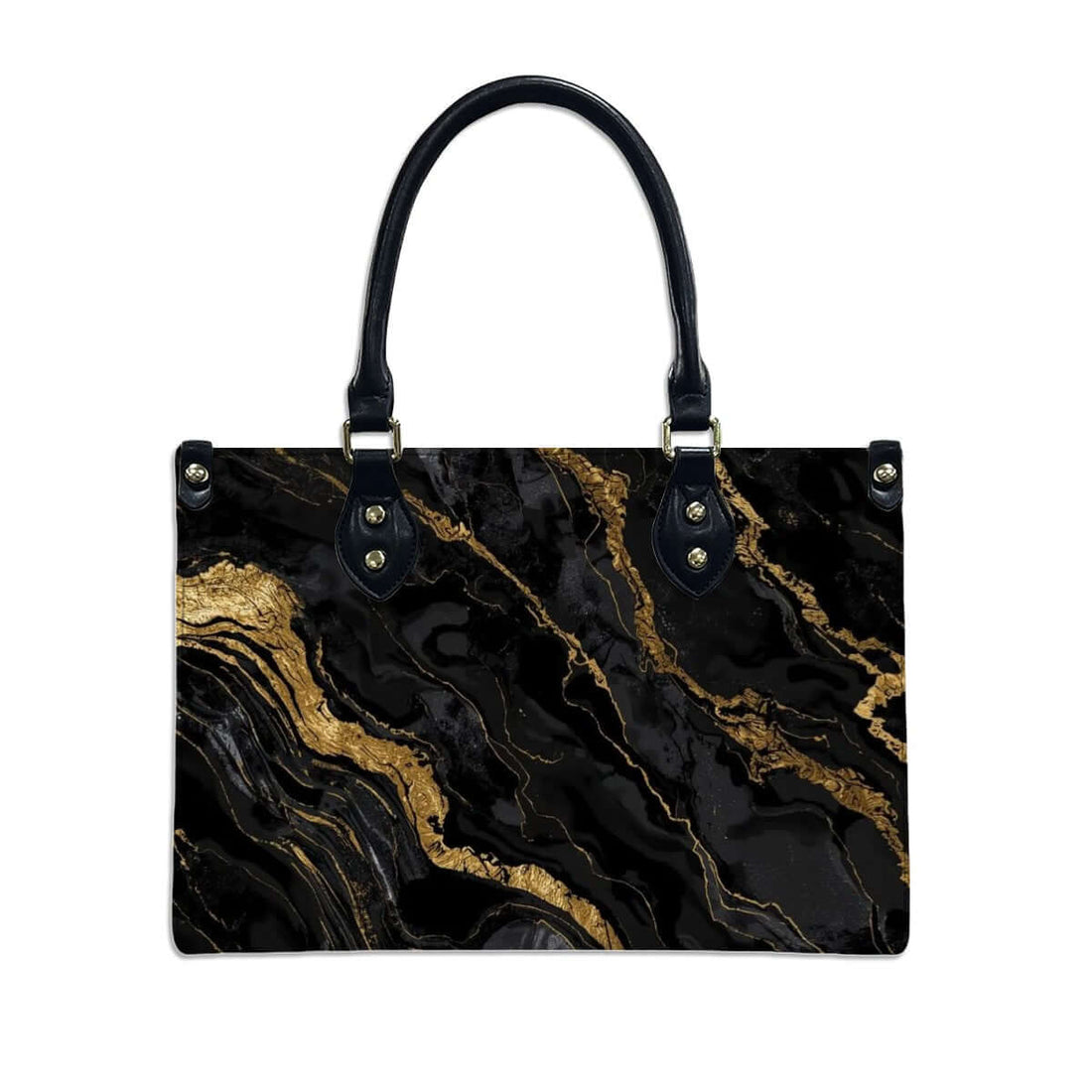 PU-Tragetasche für Damen mit schwarzem und goldenem Muster, kleines Aufbewahrungsbeutel-Set inklusive, ideal für stilvolle Aufbewahrung.