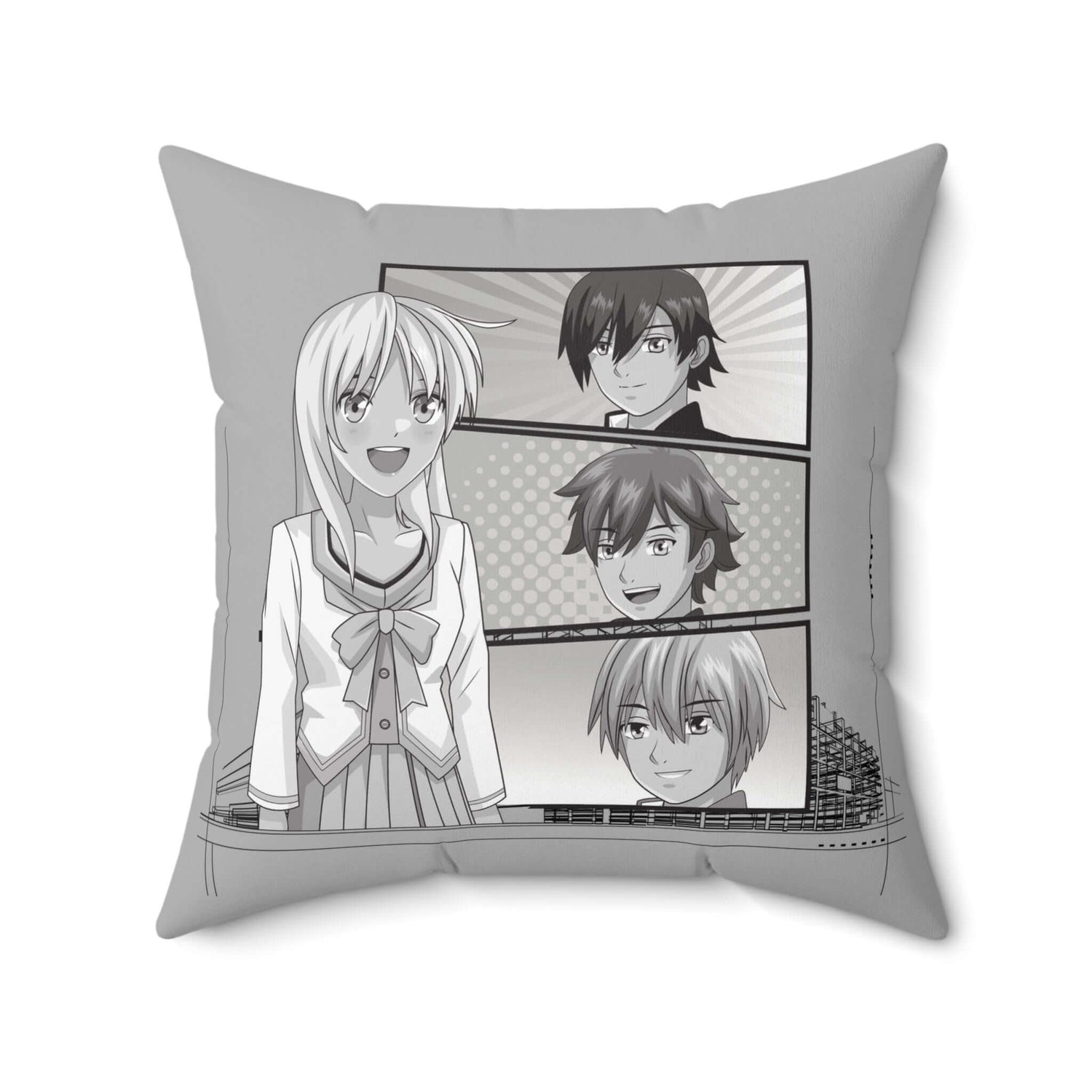 Anime-inspiriertes quadratisches Kissen - Design-Familientruhe