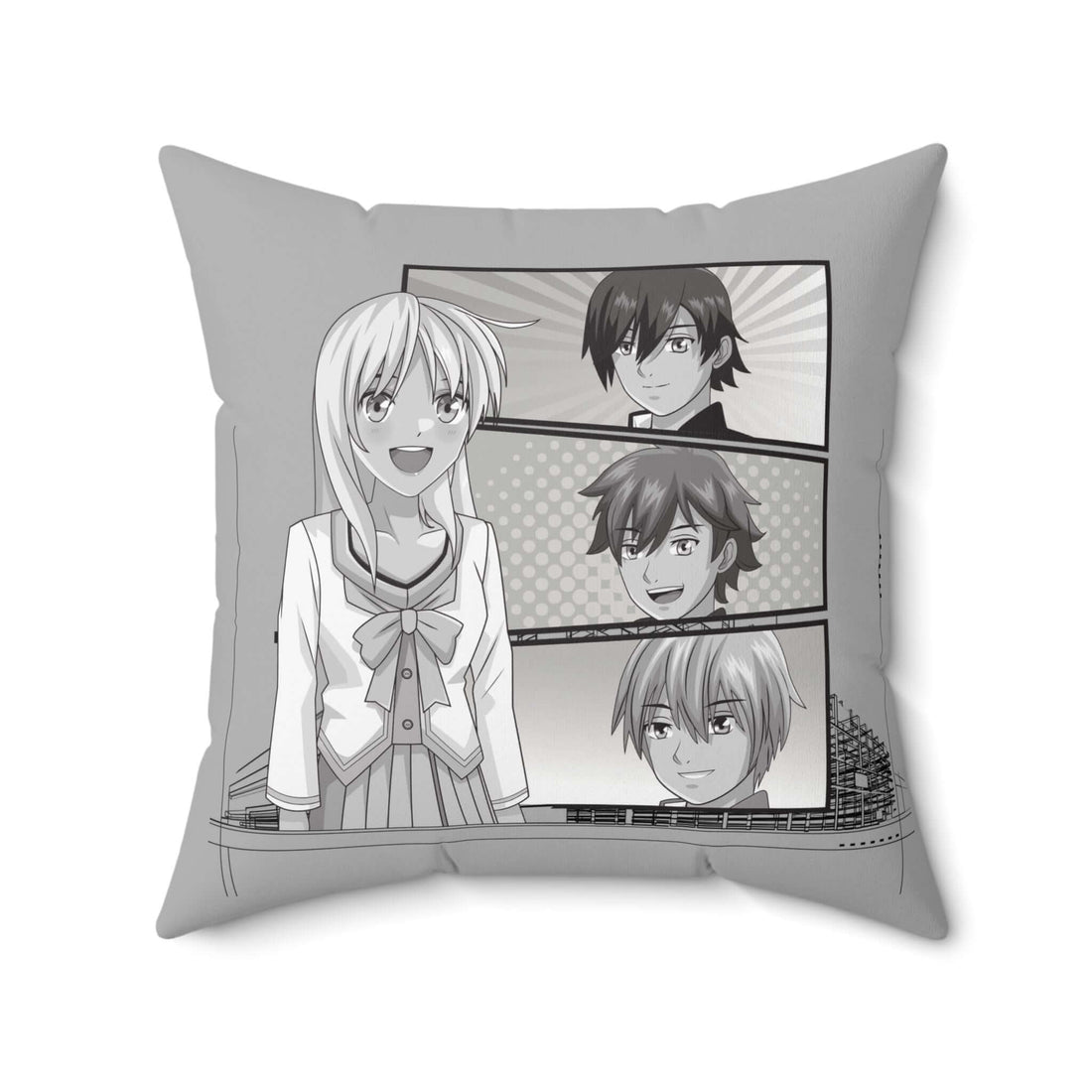 Anime-inspiriertes quadratisches Kissen - Design-Familientruhe