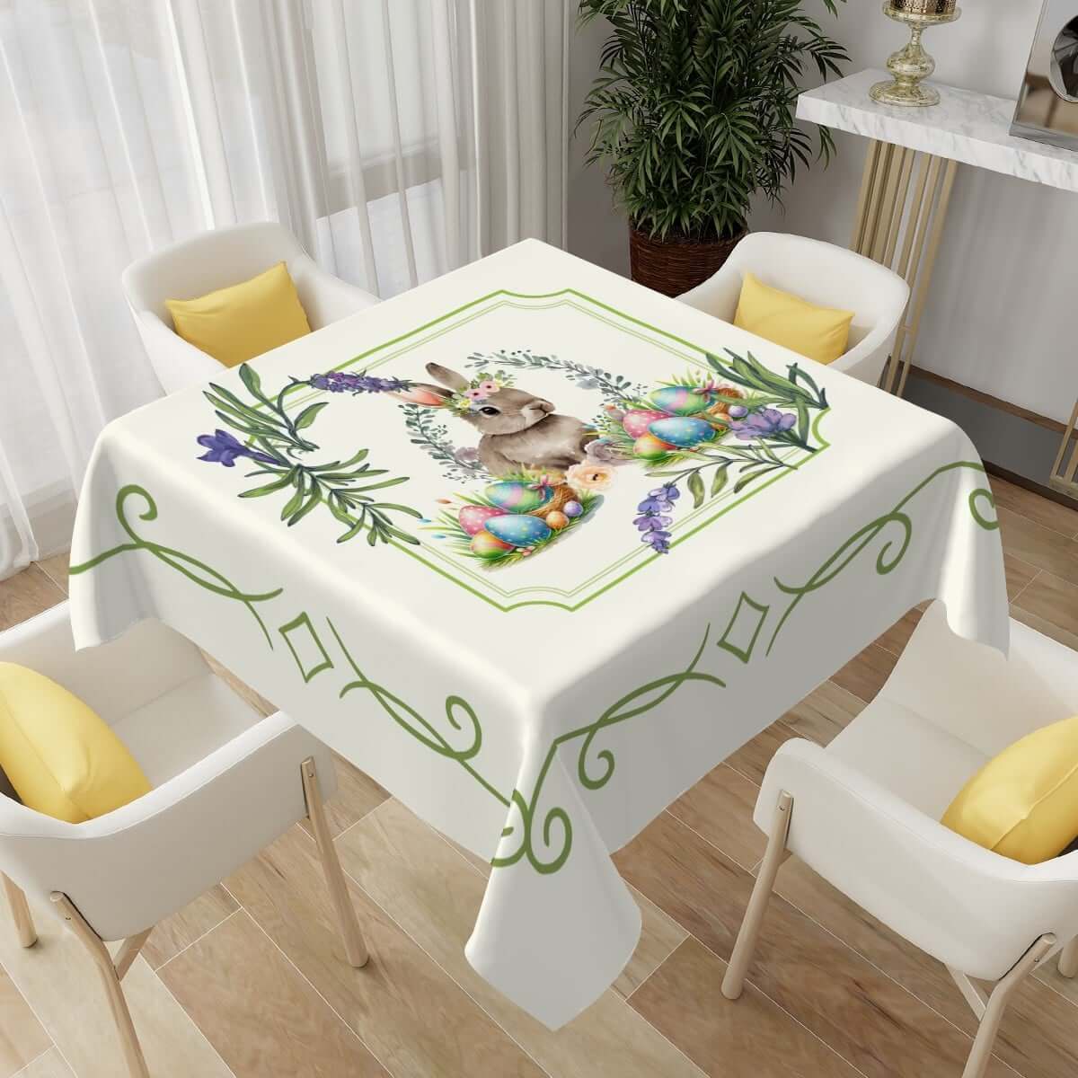 Quadratische Tischdecke Ostermotiv aus Polyester, 54x54, ideal zum Dekorieren und Schützen Ihres Tisches, wasserabweisend und waschbar.