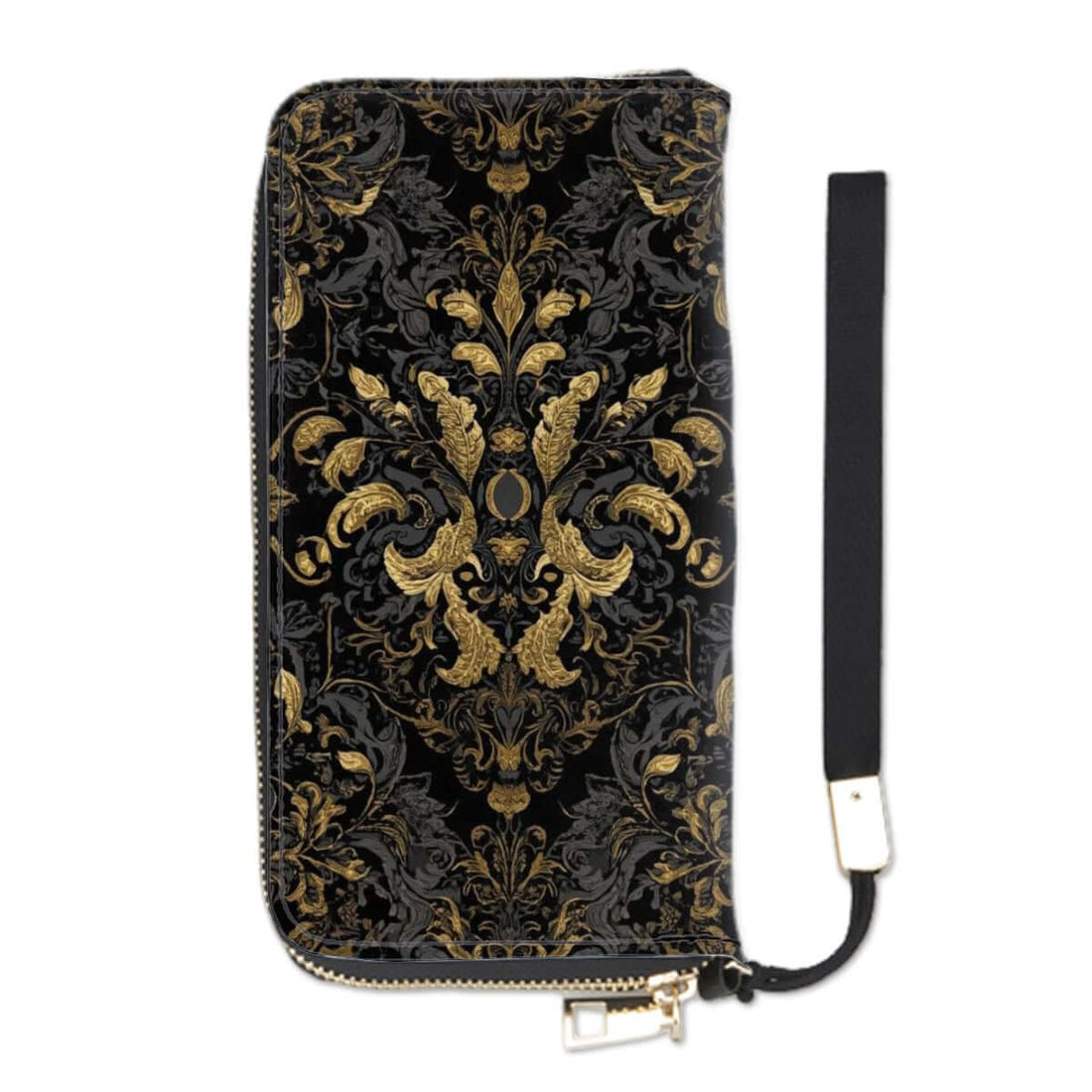 Clutch Wallet for Women with ornate black and gold design, PU material, 4.1x7.9 inches, Clutch-Geldbörse für Damen, UV printing