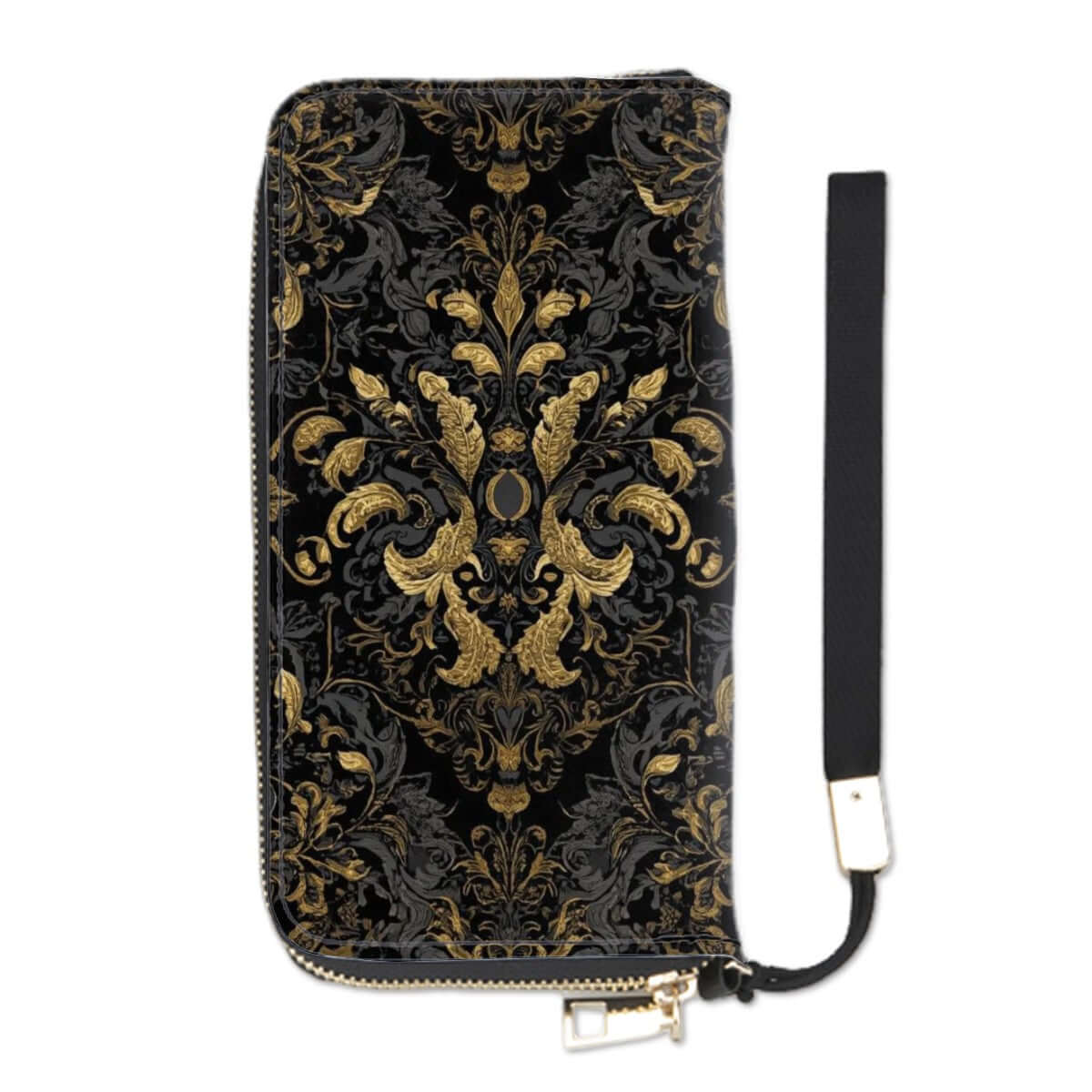 Clutch Wallet for Women with ornate black and gold design, PU material, 4.1x7.9 inches, Clutch-Geldbörse für Damen, UV printing