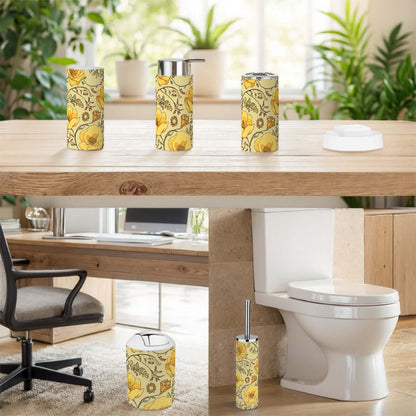 Badezimmer-Accessoires-Set, 5-teilig aus hochwertigem Kunststoff, leicht, wasserdicht, mit floralem Design, inklusive Zahnbürstenhalter.