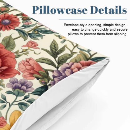 Floral designed pillowcase with envelope-style opening, part of Komplettes Bettwäscheset, showcasing secure fit to prevent slipping.